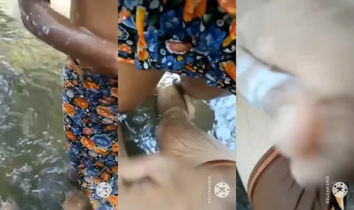 ချောင်းထဲမှာ ရေချိုးရင်း ထုပေးတဲ့ အန်တီကြီး